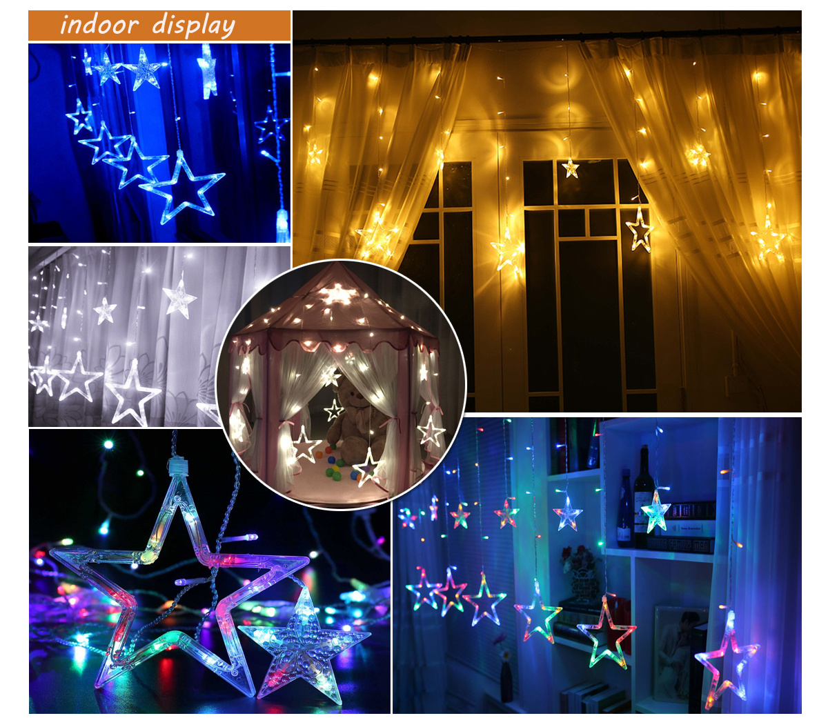 2M Stars LED Curtain Shining Net Lights Xmas Christmas Party Window Fairy Swing eBay