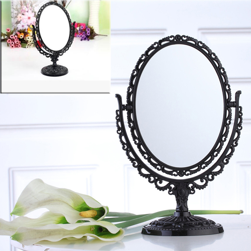 SILVER/BLACK/CREAM VINTAGE STAND FREE STANDING VANITY MIRROR OVAL HEART