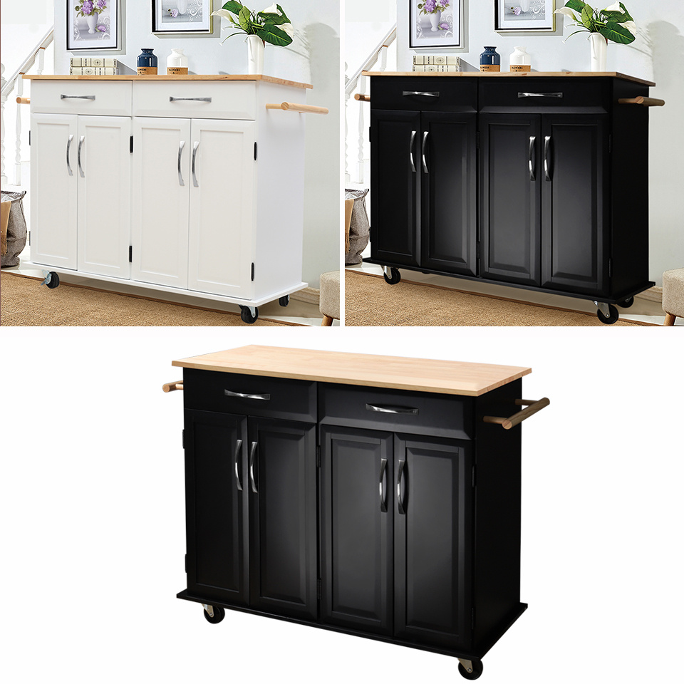 Black White Wooden Kitchen Cart Rolling Island Storage Cabinet 2 Cart Rolling Island Storage Cabinet 2