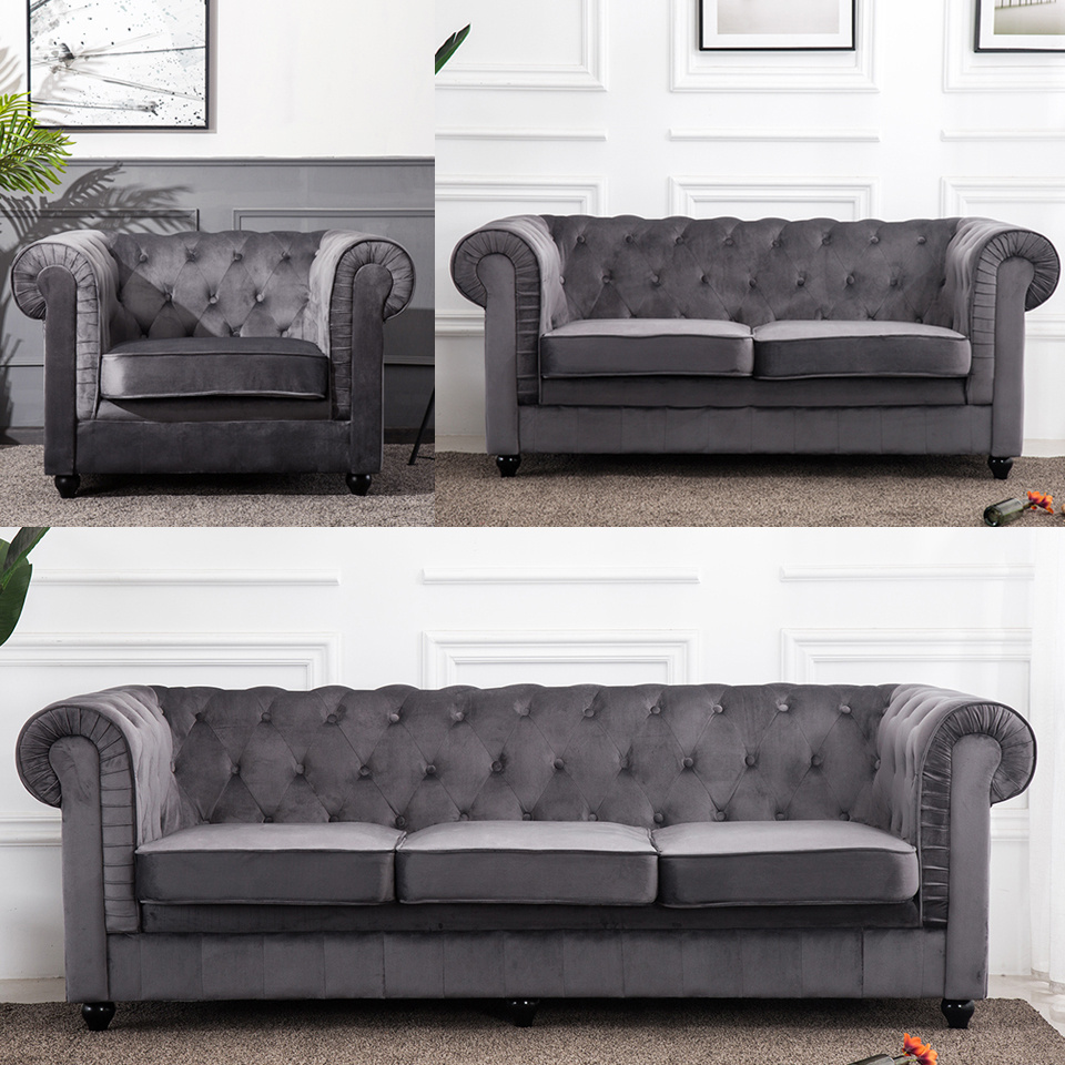 Fabric Chesterfield Style Sofa 1 2 3 Seater Chair Modern Luxury Fabric Chesterfield Style Sofa 1 2 3