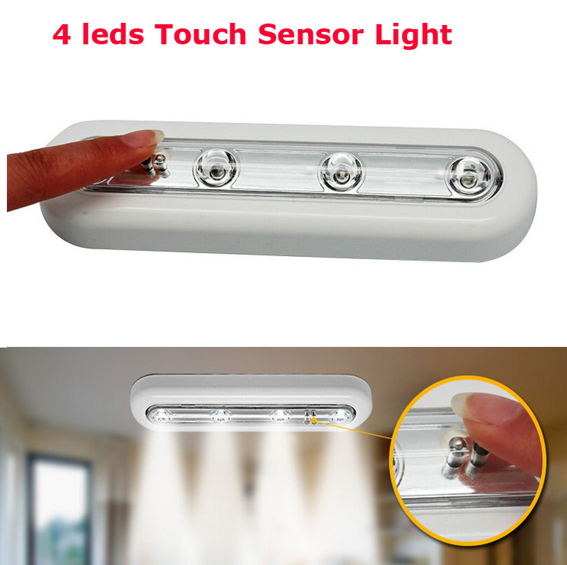 BRIGHT WHITE 4 LED PUSH LIGHT STICK ON BATTERY OPERATED KITCHEN CUPBOARD WALL AU eBay
