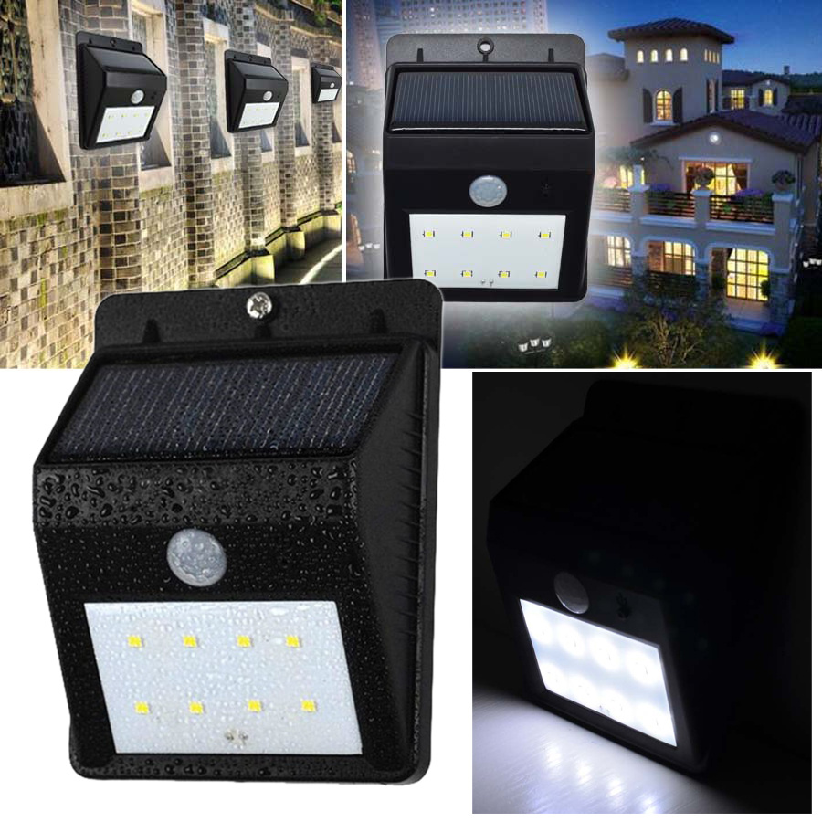 8 LED Motion Sensor Solar PIR Security Lights Spotlights Garden Wall Corner Roof